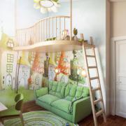 Двухэтажная детская в зеленом цвете