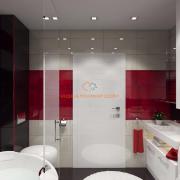 Дизайн ванной красно-белый