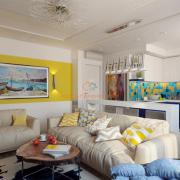 Дизайн гостиной студио желтый